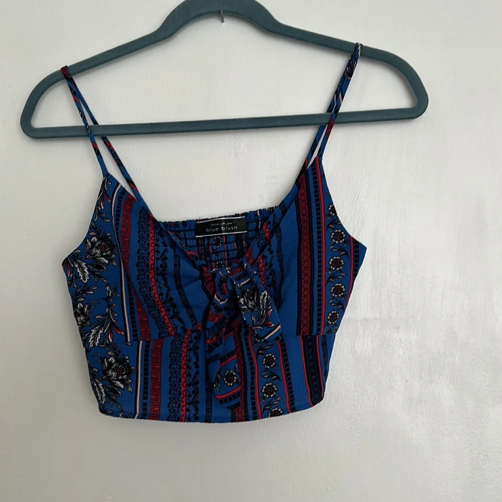 Blue Blush Marine Blue Boho Crop Top & High Waist Wide leg Pant Two Piece. - Picture 2 of 7